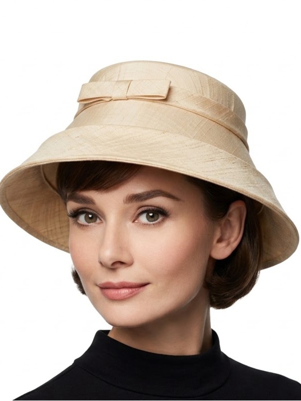 Vintage 50s 60s Cream Silk Shantung Tiered Brim Pillbox  Mid-Century Millinery